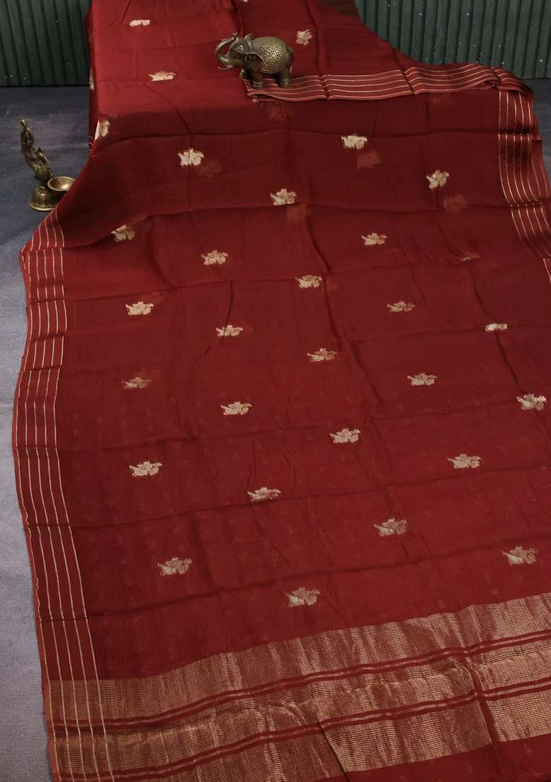 Art Kota Silk Saree Rust Shade With Zari Woven Buttas And Zari Woven Border With Buttas And Brocade Design For Women - Indya