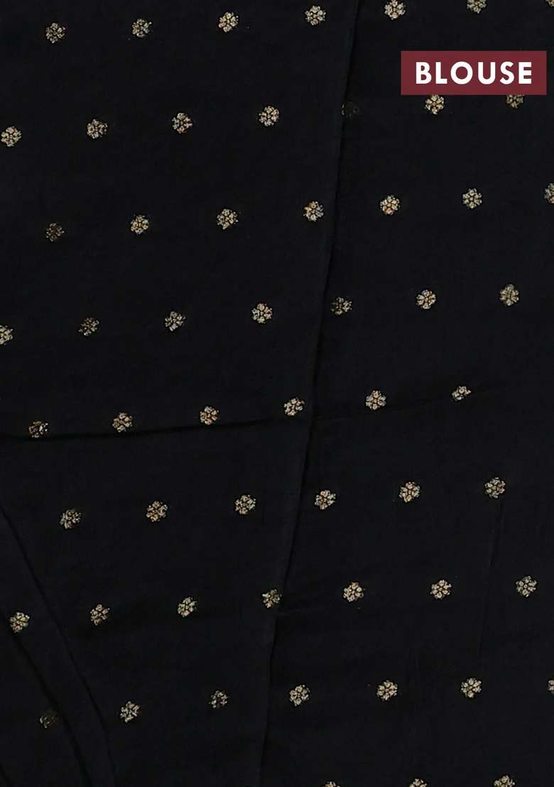 Art Kota Silk Saree Black With Silver Zari Woven Floral Buttas And Rettapet Zari Woven Border With Buttas And Brocade Design For Women - Indya