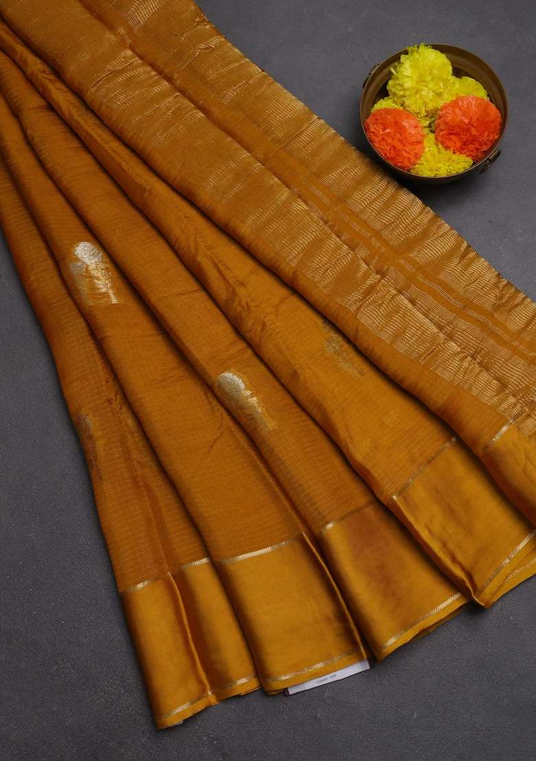 Art Kota Silk Saree Mustard Yellow With Silver Zari Woven Floral Buttas And Rettapet Zari Woven Border With Buttas And Brocade Design For Women - Indya