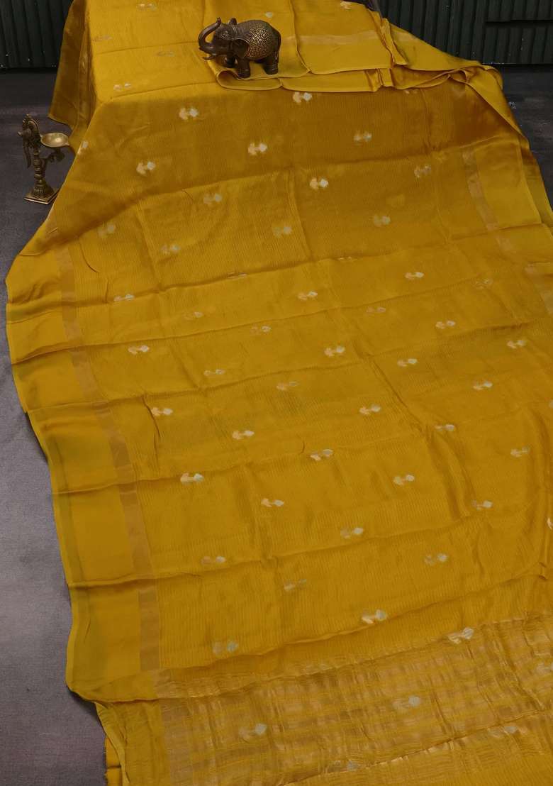 Art Kota Silk Saree Yellow With Silver Zari Woven Buttas And Zari Woven Simple Border With Buttas And Brocade Design For Women - Indya