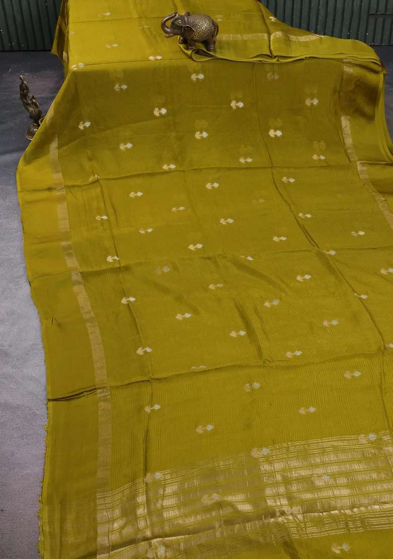 Art Kota Silk Saree Light Green With Silver Zari Woven Buttas And Zari Woven Simple Border With Buttas And Brocade Design For Women - Indya