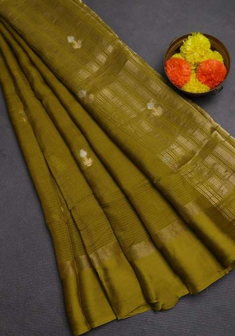 Art Kota Silk Saree Light Green With Silver Zari Woven Buttas And Zari Woven Simple Border With Buttas And Brocade Design For Women