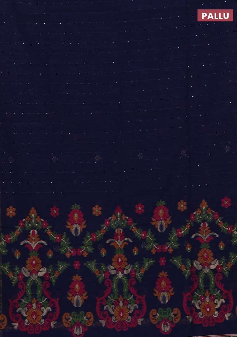 Jute Silk Saree Navy Blue With Allover Sequin Work And Jamdhani Pallu With Embroidered Design For Women - Indya