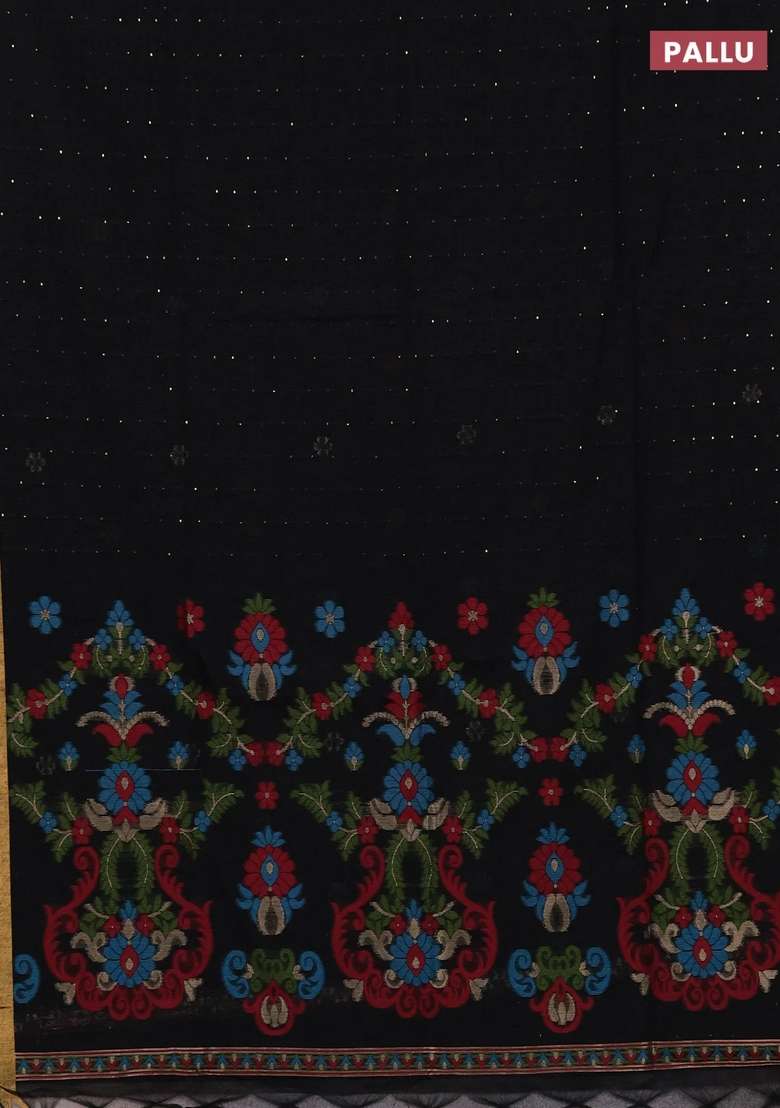 Jute Silk Saree Black With Allover Sequin Work And Jamdhani Pallu With Embroidered Design For Women - Indya