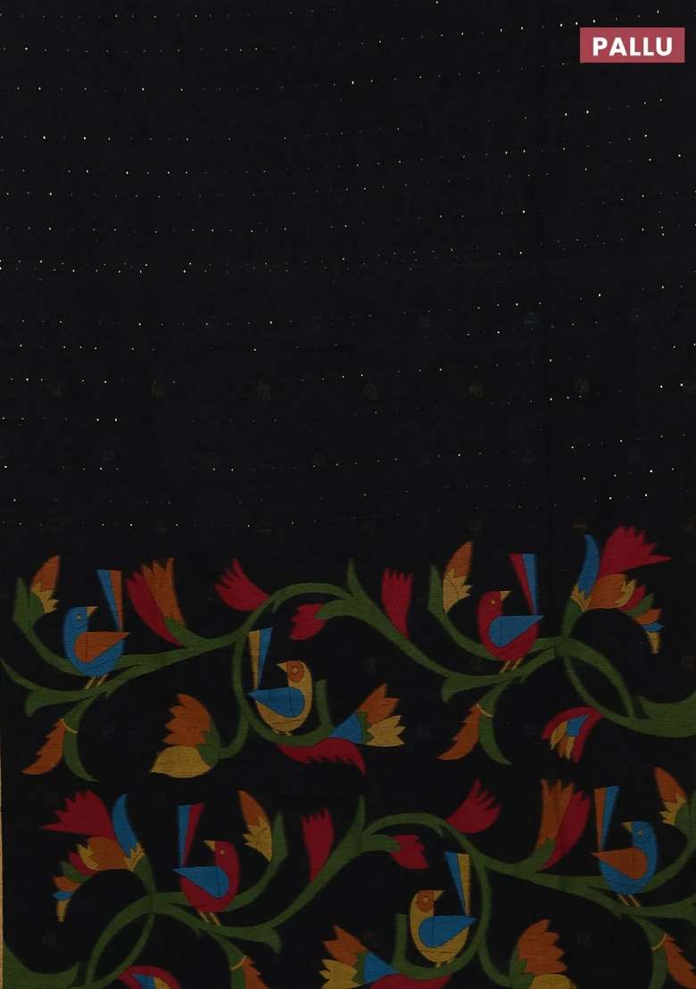 Jute Silk Saree Black With Allover Sequin Work And Jamdhani Pallu With Embroidered Design For Women - Indya
