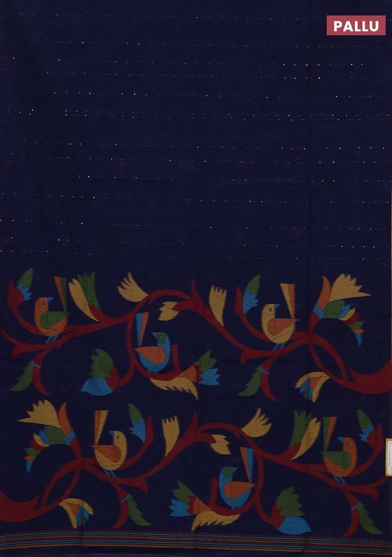 Jute Silk Saree Navy Blue With Allover Sequin Work And Jamdhani Pallu With Embroidered Design For Women - Indya