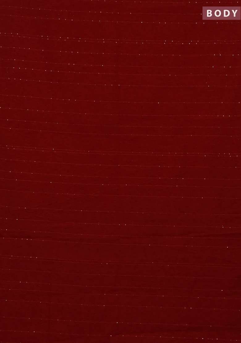 Jute Silk Saree Red With Allover Sequin Work And Jamdhani Pallu With Embroidered Design For Women - Indya