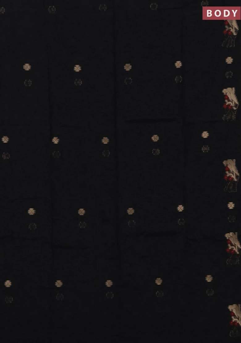 Jute Silk Saree Black With Allover Thread Zari Woven Buttas And Zari Woven Border With Buttas And Brocade Design For Women - Indya