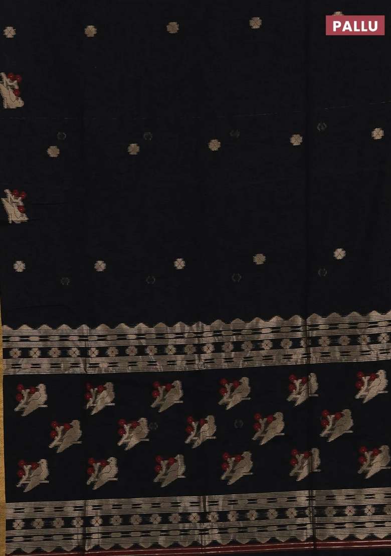 Jute Silk Saree Black With Allover Thread Zari Woven Buttas And Zari Woven Border With Buttas And Brocade Design For Women - Indya