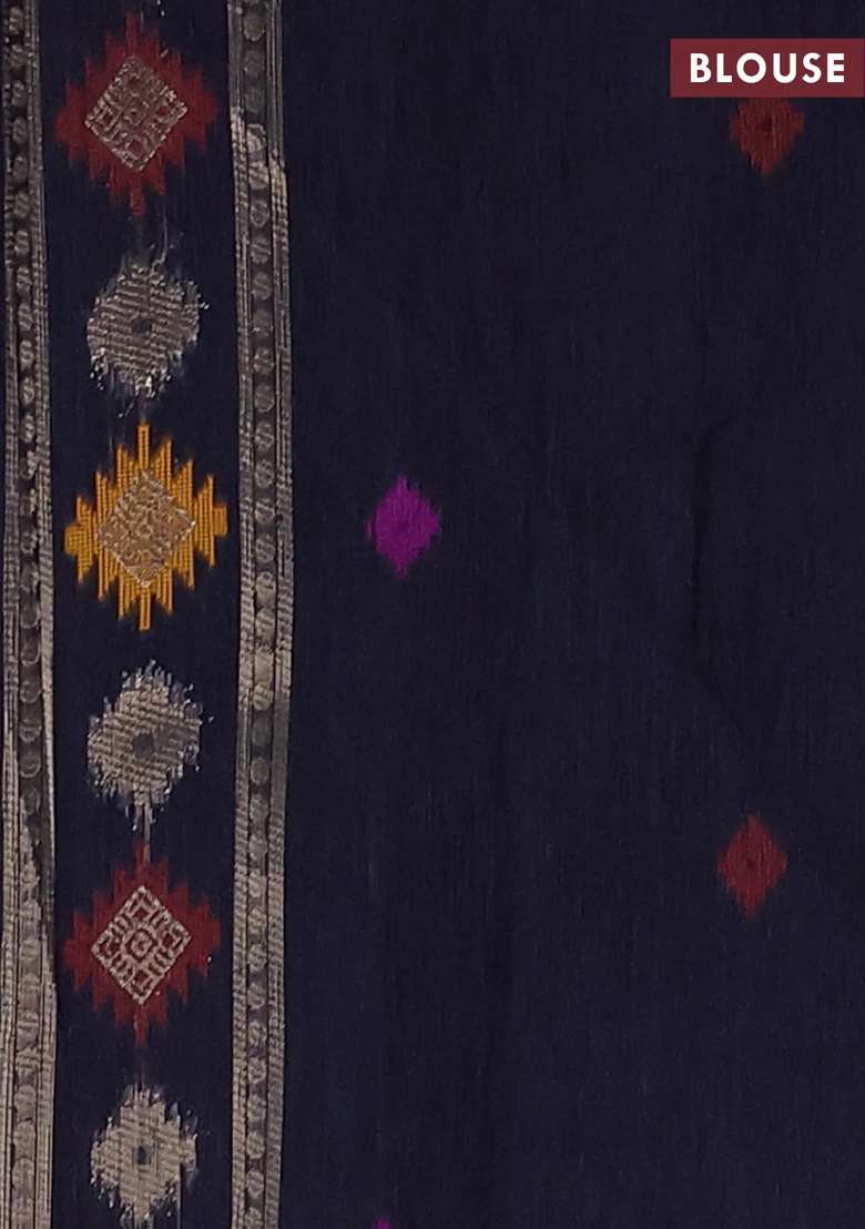 Jute Silk Saree Navy Blue With Thread Zari Woven Buttas And Jamdhani Pallu With Buttas And Brocade Design For Women - Indya