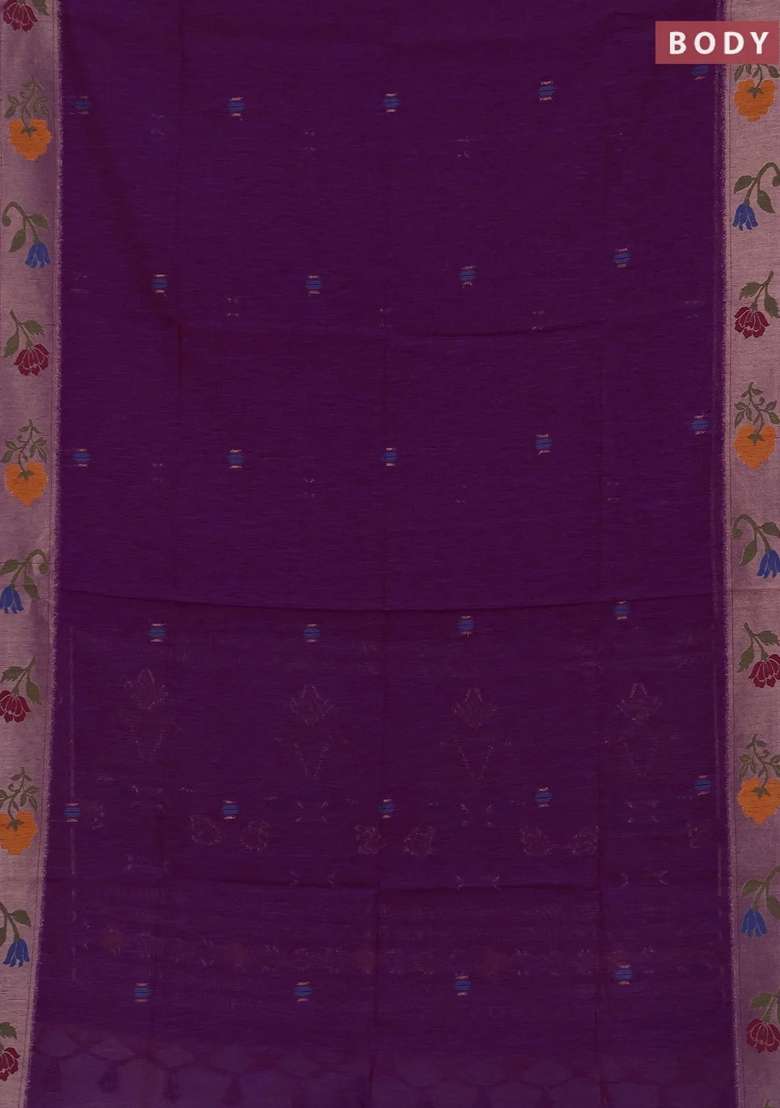 Jute Silk Saree Purple With Thread Zari Woven Buttas And Jamdhani Pallu With Buttas And Brocade Design For Women - Indya