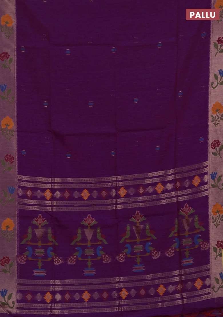 Jute Silk Saree Purple With Thread Zari Woven Buttas And Jamdhani Pallu With Buttas And Brocade Design For Women - Indya