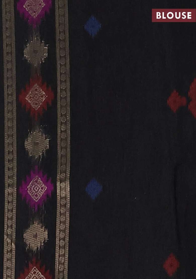 Jute Silk Saree Black With Thread Zari Woven Buttas And Jamdhani Pallu With Buttas And Brocade Design For Women - Indya