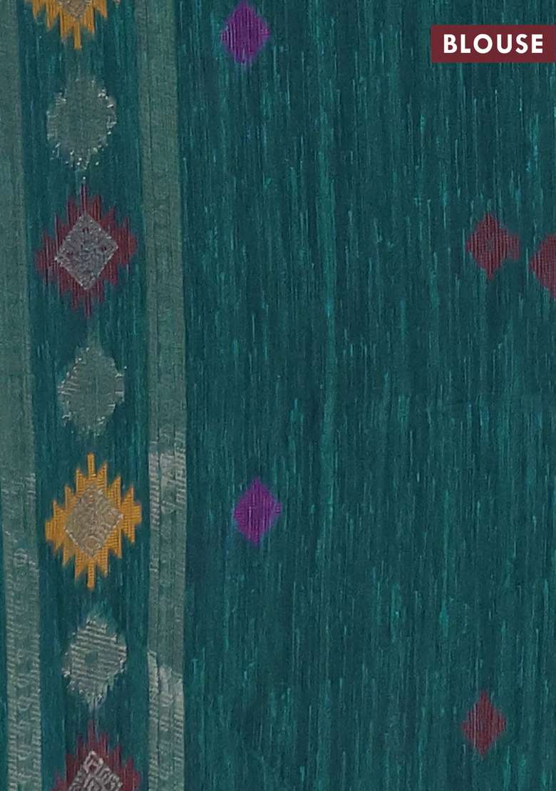 Jute Silk Saree Peacock Green With Thread Zari Woven Buttas And Jamdhani Pallu With Buttas And Brocade Design For Women - Indya