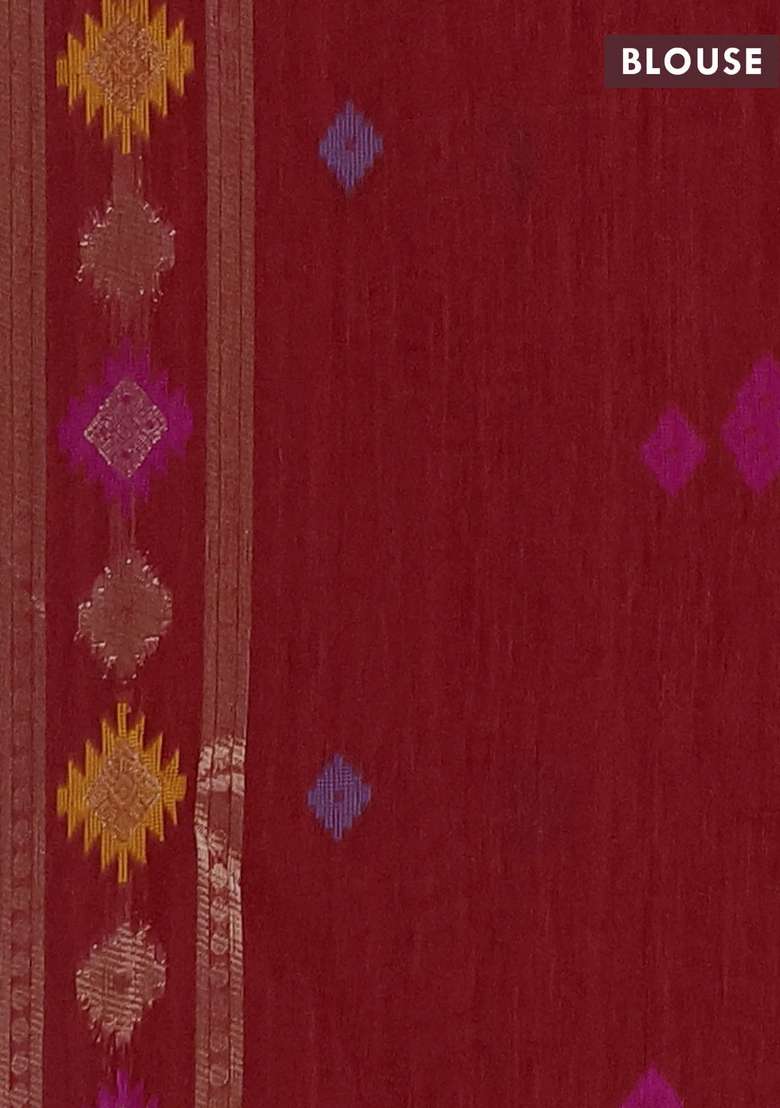Jute Silk Saree Red With Thread Zari Woven Buttas And Jamdhani Pallu With Buttas And Brocade Design For Women - Indya