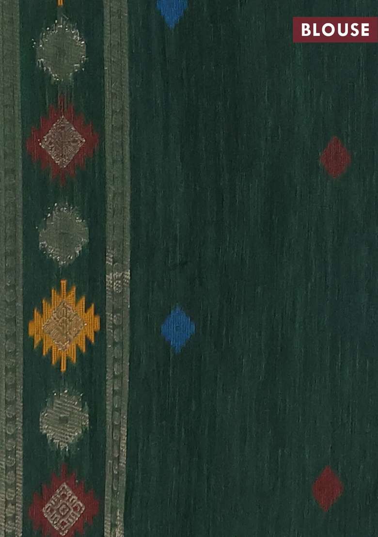 Jute Silk Saree Bottle Green With Thread Zari Woven Buttas And Jamdhani Pallu With Buttas And Brocade Design For Women - Indya