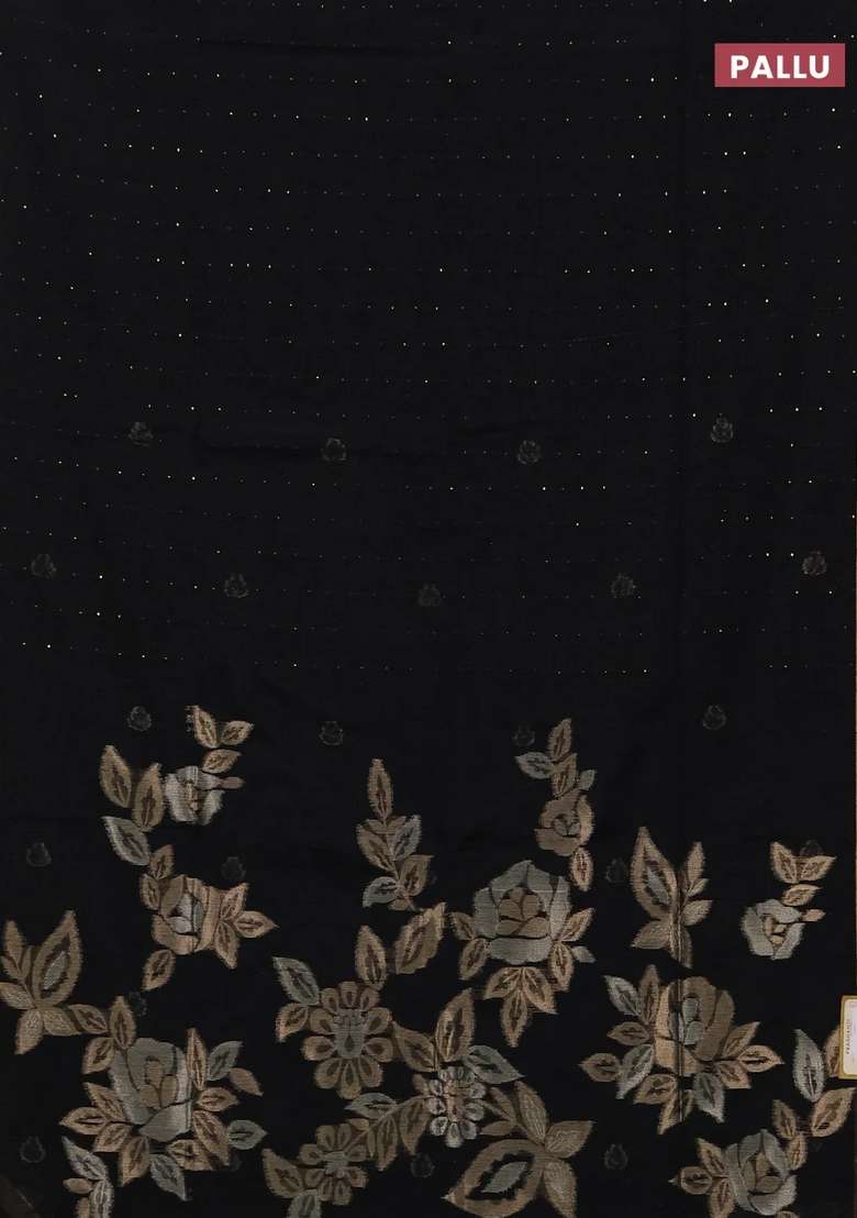 Jute Silk Saree Black With Allover Sequin Work And Zari Woven Border With Embroidered Design For Women - Indya