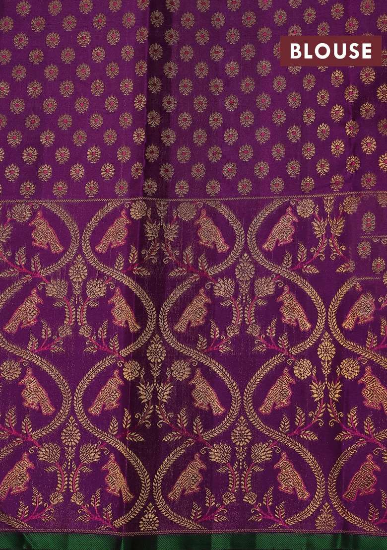 Orange Purple Pure Kanchipuram Silk Tissue Saree With Traditional Woven Design For Women - Indya