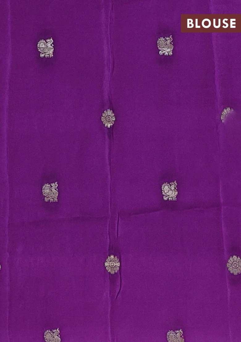 Brown Purple Semi Mysore Silk Saree Checks With Checks And Stripes Design For Women - Indya