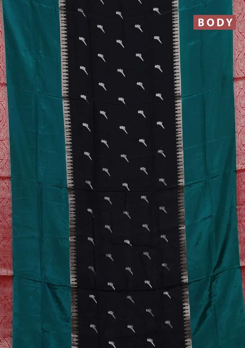 Black Green Semi Mysore Silk Saree Buttas With Buttas And Brocade Design For Women - Indya