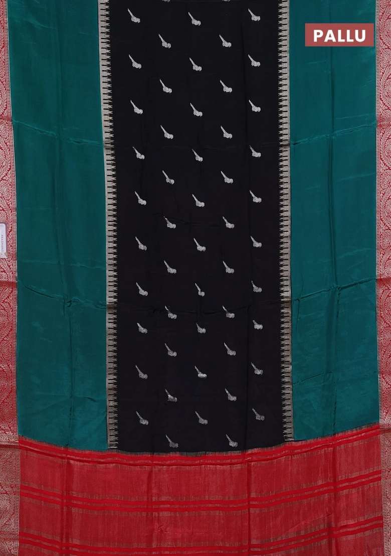 Black Green Semi Mysore Silk Saree Buttas With Buttas And Brocade Design For Women - Indya