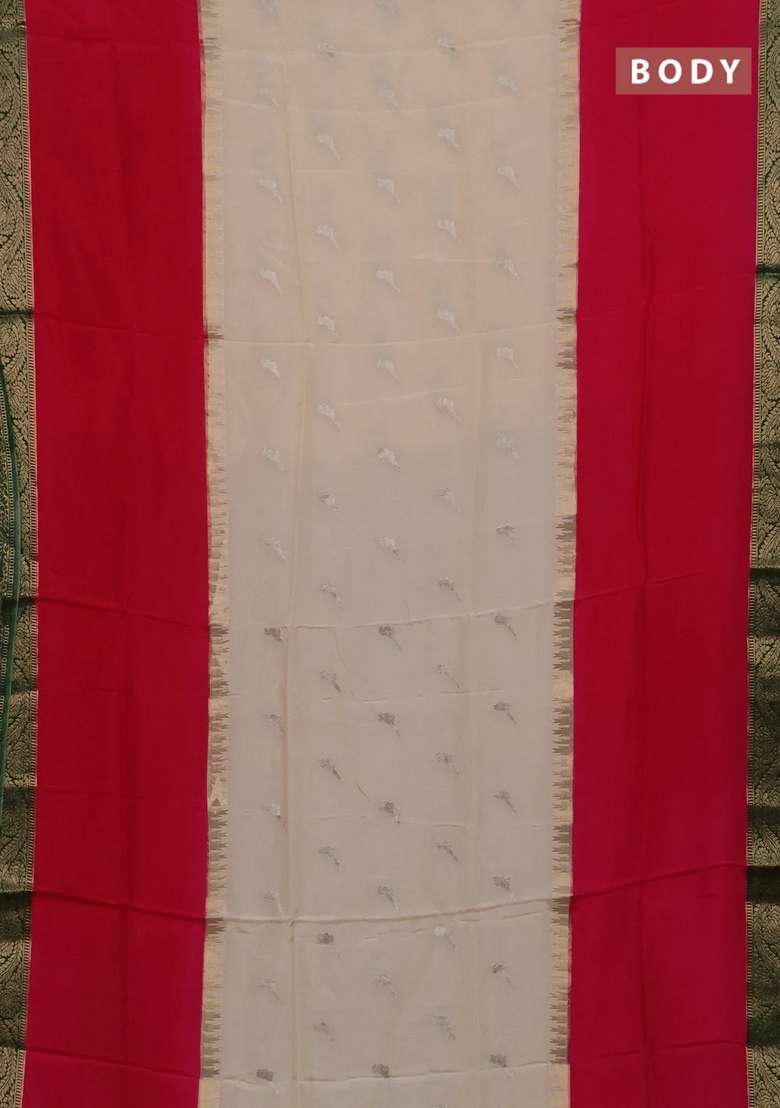 Cream Pink Semi Mysore Silk Saree Buttas With Buttas And Brocade Design For Women - Indya