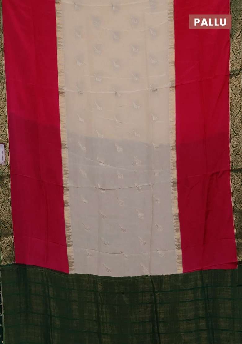 Cream Pink Semi Mysore Silk Saree Buttas With Buttas And Brocade Design For Women - Indya