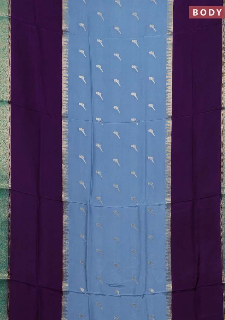 Grey Purple Semi Mysore Silk Saree Buttas With Buttas And Brocade Design For Women - Indya