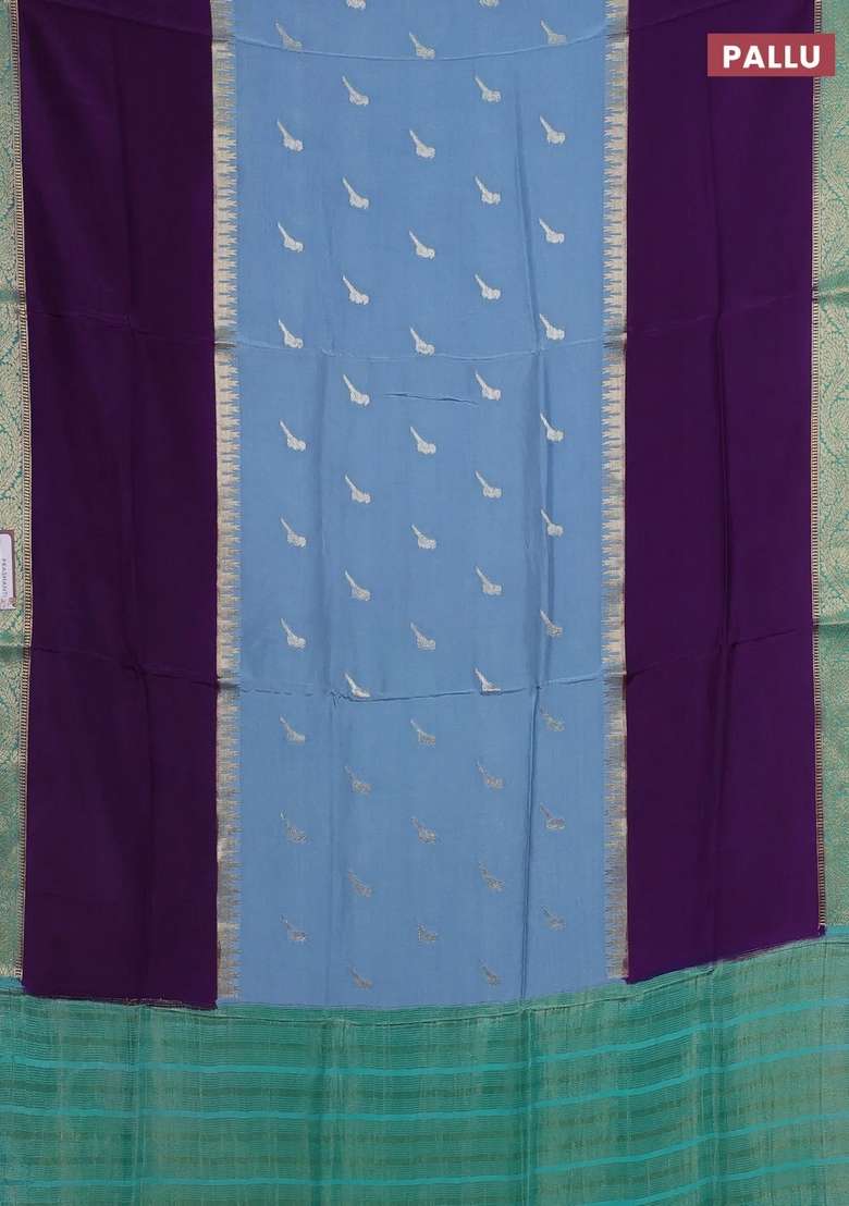 Grey Purple Semi Mysore Silk Saree Buttas With Buttas And Brocade Design For Women - Indya