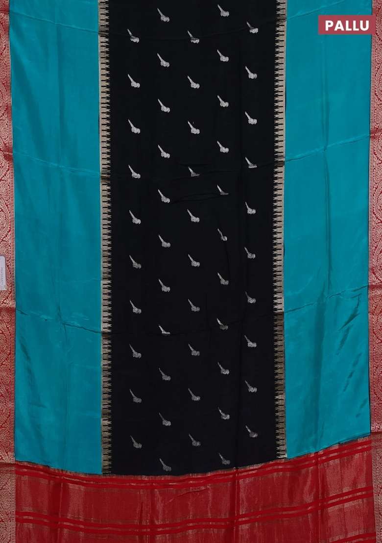 Black Teal Green Semi Mysore Silk Saree Buttas With Buttas And Brocade Design For Women - Indya