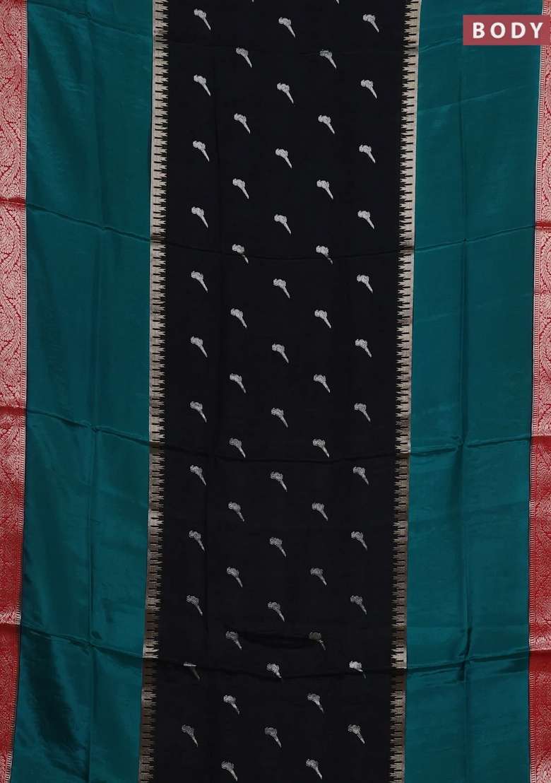 Black Green Semi Mysore Silk Saree Buttas With Buttas And Brocade Design For Women - Indya