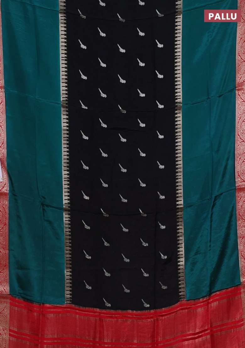 Black Green Semi Mysore Silk Saree Buttas With Buttas And Brocade Design For Women - Indya