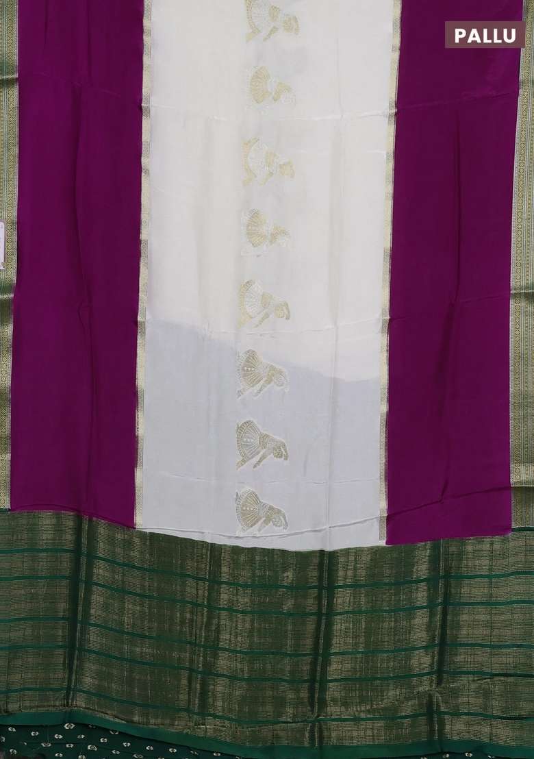 Off White Purple Semi Mysore Silk Saree Buttas With Buttas And Brocade Design For Women - Indya