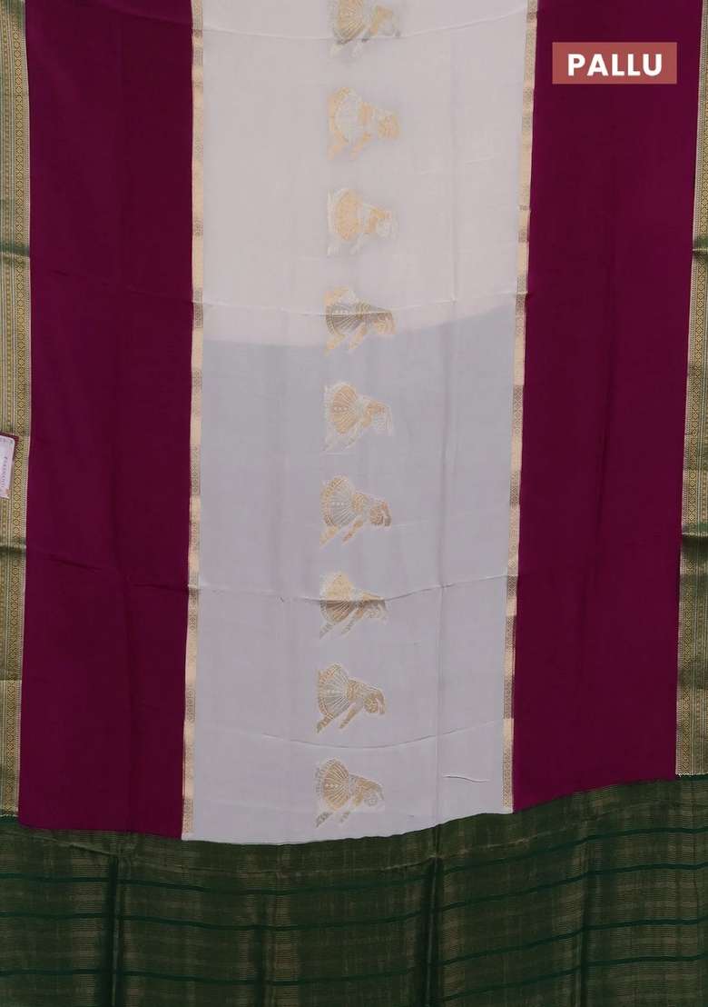 Off White Purple Semi Mysore Silk Saree Buttas With Buttas And Brocade Design For Women - Indya