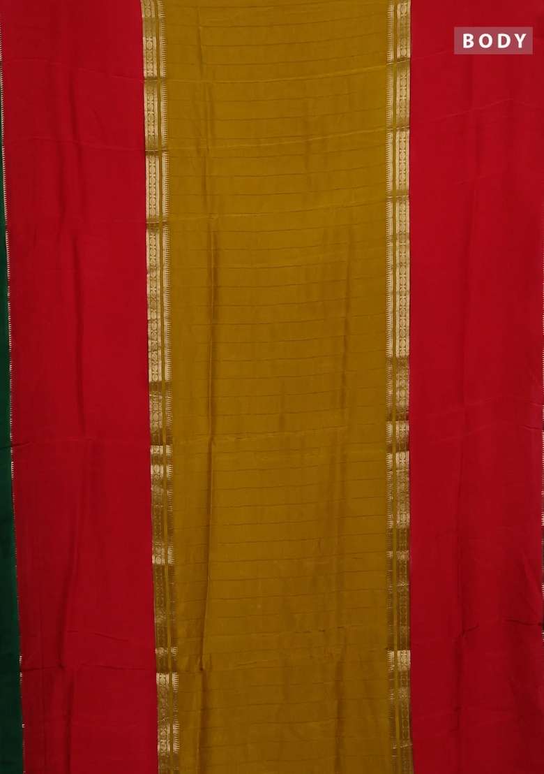 Mustard Yellow Red Semi Mysore Silk Saree Weaves With Traditional Woven Design For Women - Indya