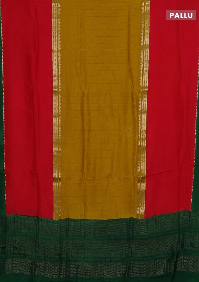 Mustard Yellow Red Semi Mysore Silk Saree Weaves With Traditional Woven Design For Women - Indya