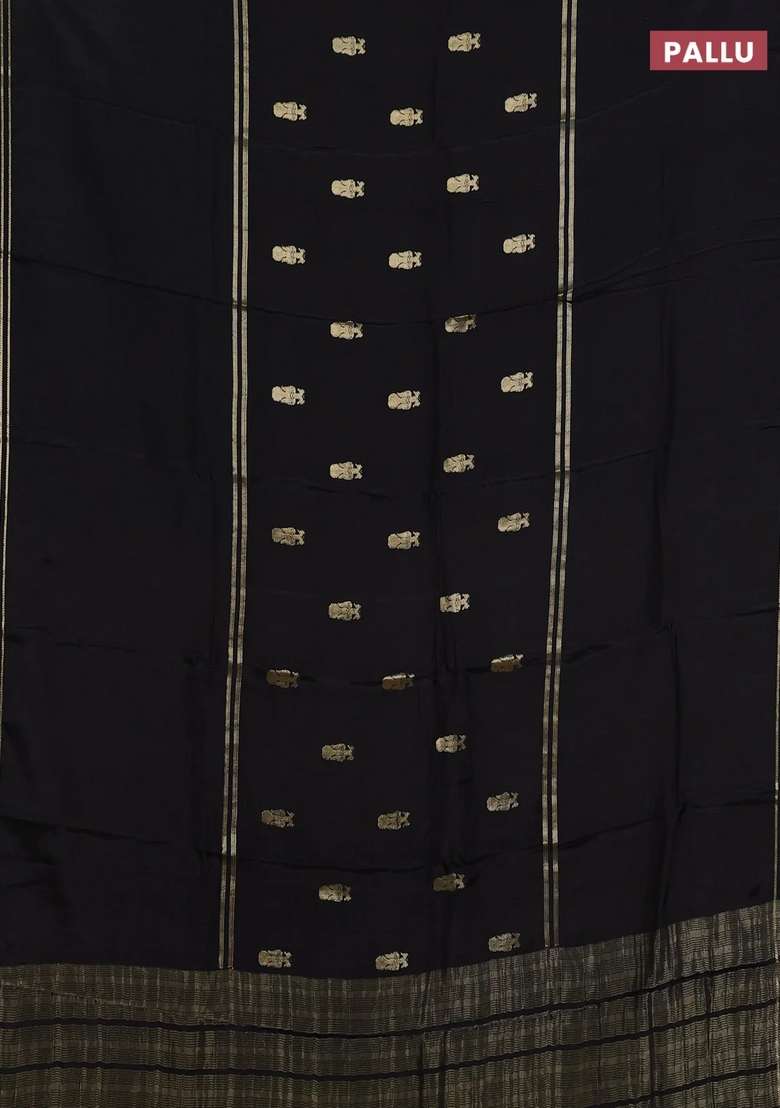 Black Orange Semi Mysore Silk Saree Buttas With Buttas And Brocade Design For Women - Indya