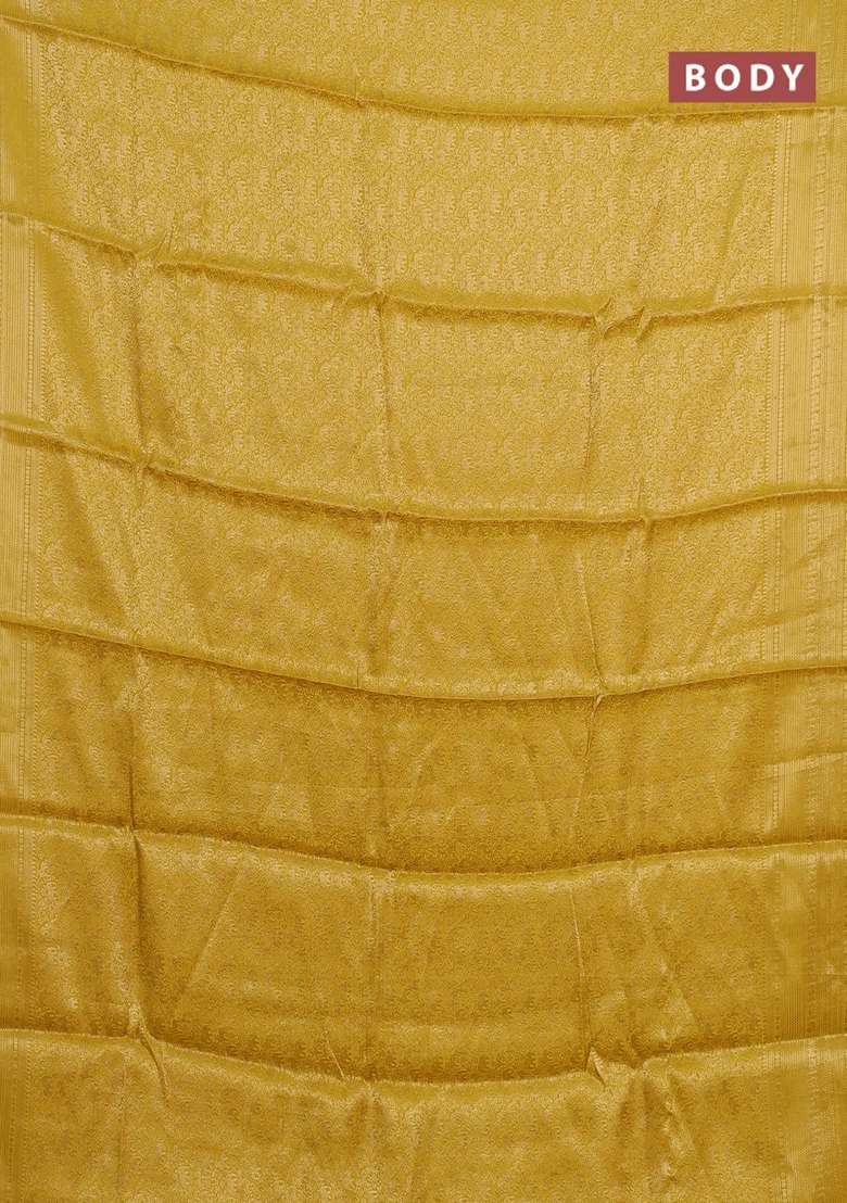 Mustard Yellow Green Semi Mysore Silk Saree Brocade Weaves With Buttas And Brocade Design For Women - Indya