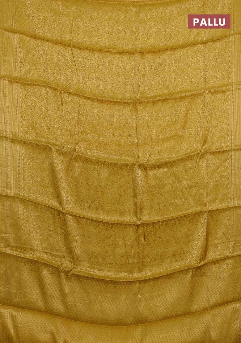 Mustard Yellow Green Semi Mysore Silk Saree Brocade Weaves With Buttas And Brocade Design For Women - Indya