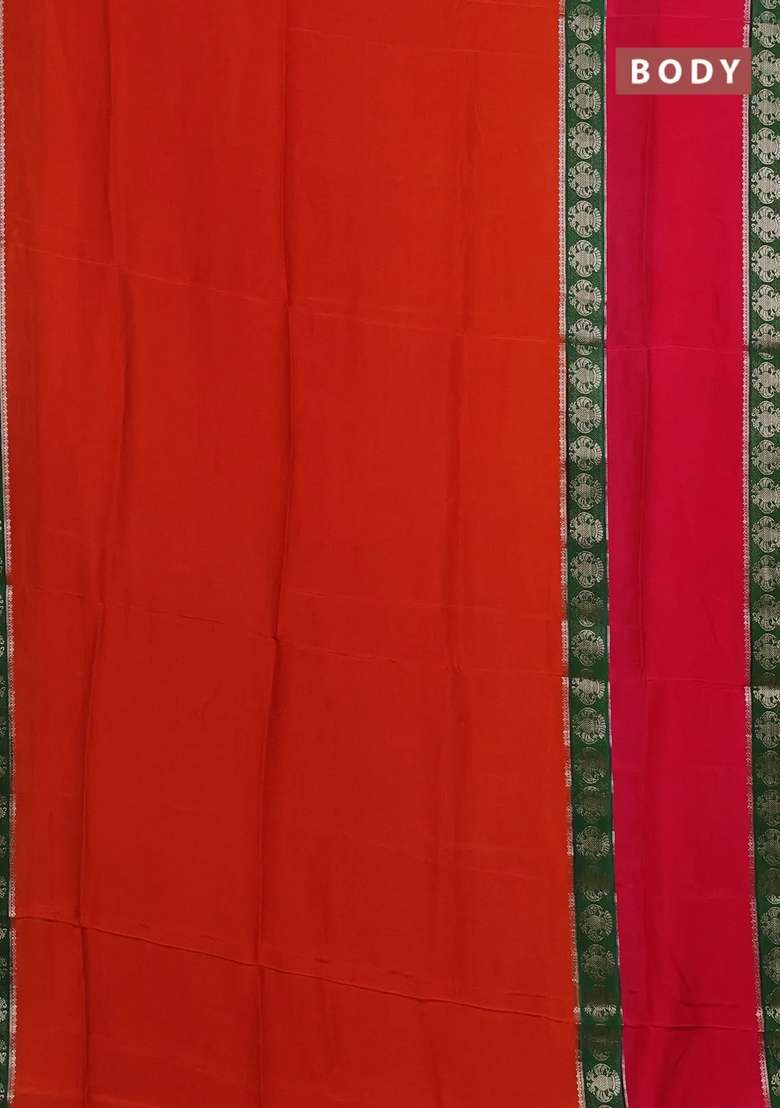Orange Pink Semi Mysore Silk Saree With Traditional Woven Design For Women - Indya