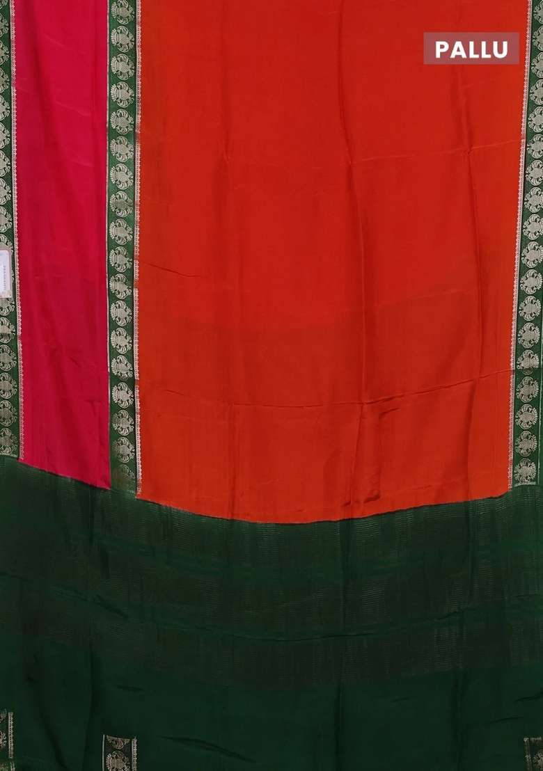 Orange Pink Semi Mysore Silk Saree With Traditional Woven Design For Women - Indya