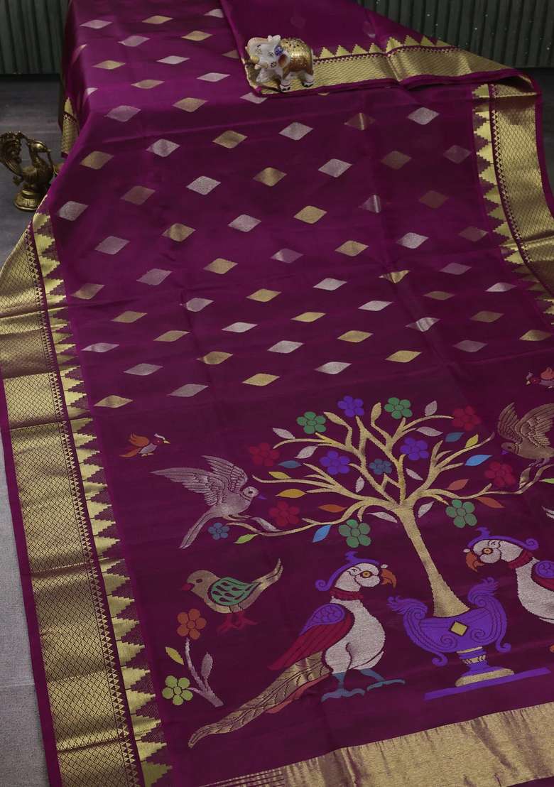 Magenta Pink Venkatagiri Silk Jamdani Buttas Saree With Buttas And Brocade Design For Women - Indya