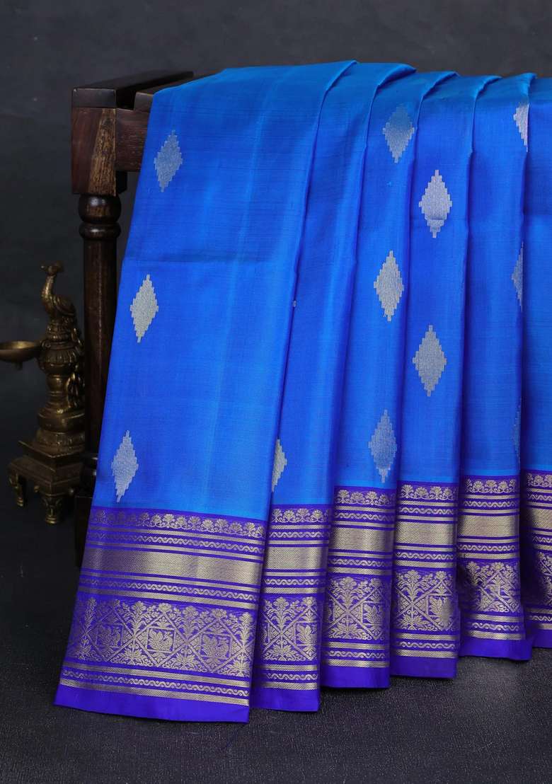 Cs Blue Violet Venkatagiri Silk Jamdani Buttas Saree With Buttas And Brocade Design For Women - Indya