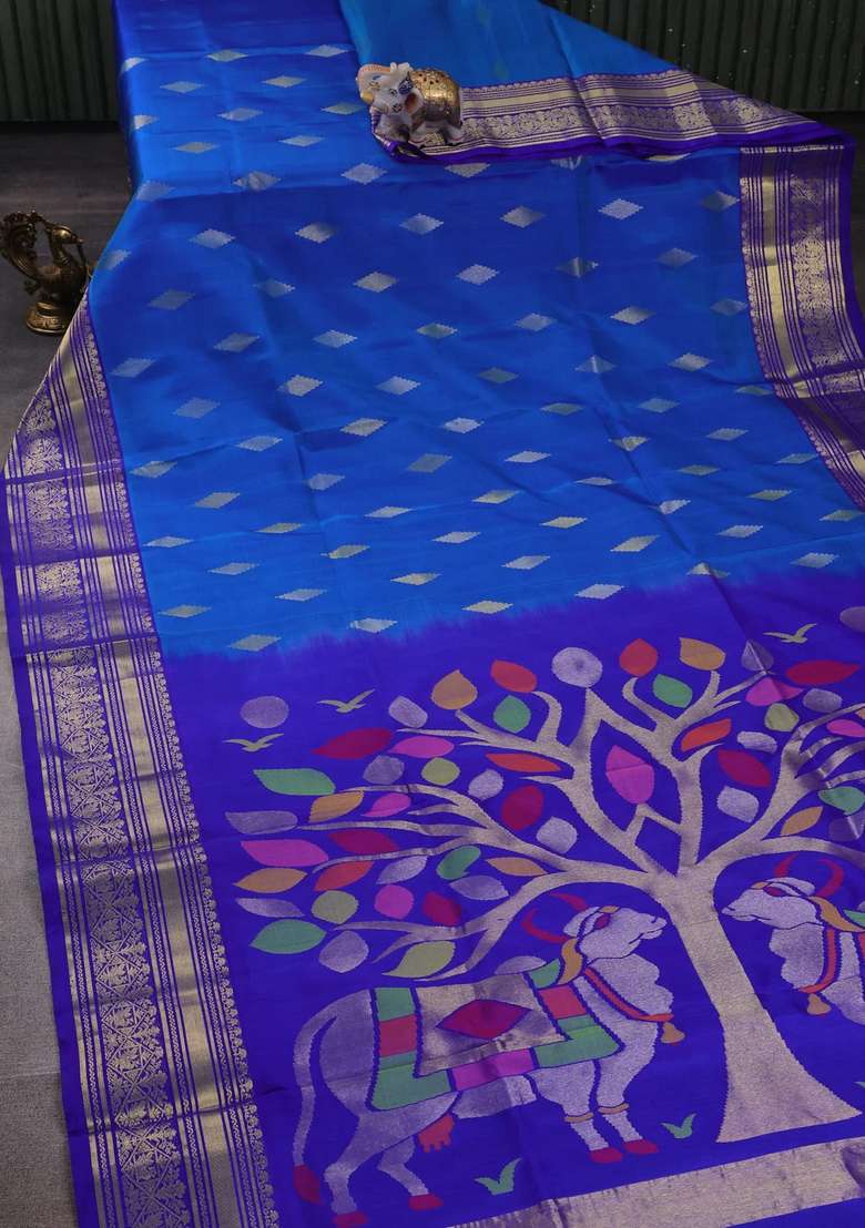 Cs Blue Violet Venkatagiri Silk Jamdani Buttas Saree With Buttas And Brocade Design For Women - Indya