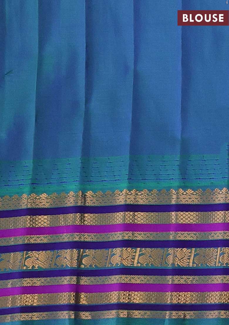 Grey Green Gadwal Silk Buttas Saree With Buttas And Brocade Design For Women - Indya