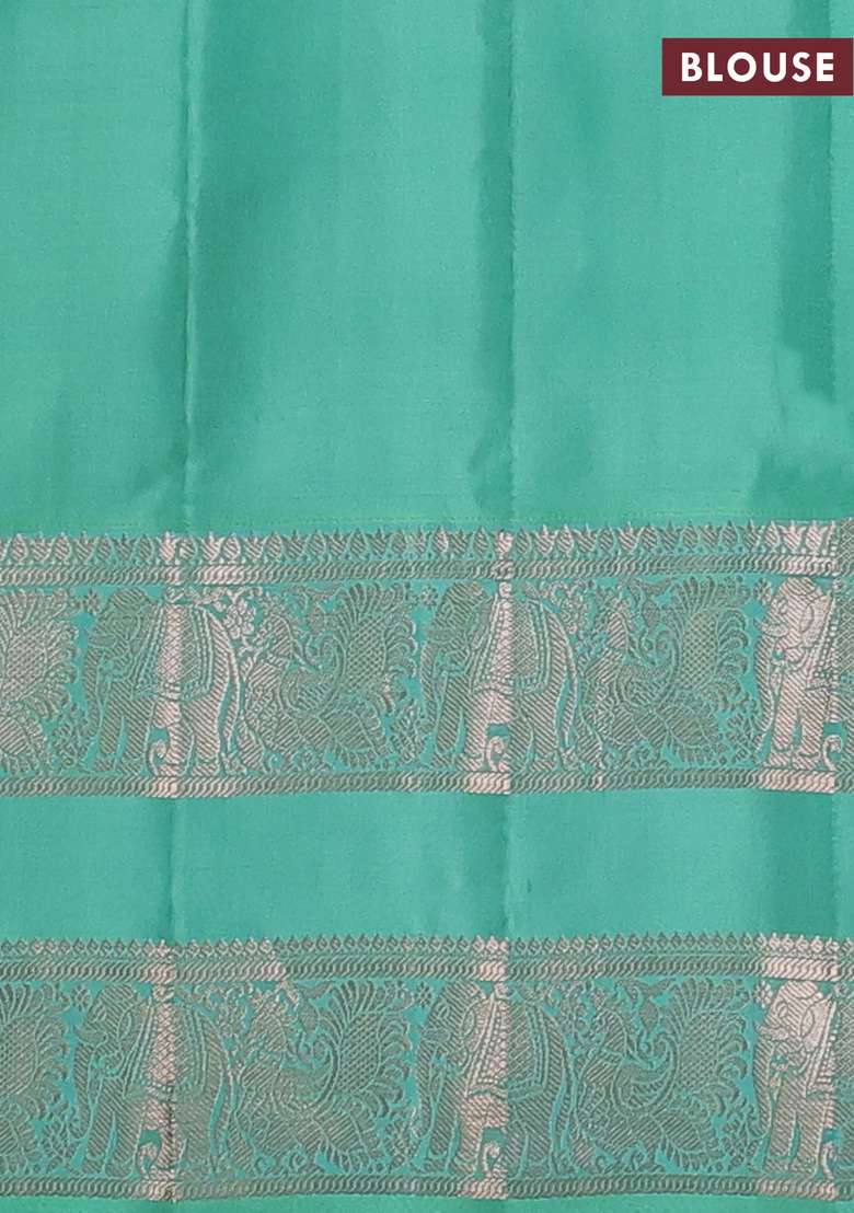 Grey Teal Green Gadwal Silk Saree With Traditional Woven Design For Women - Indya