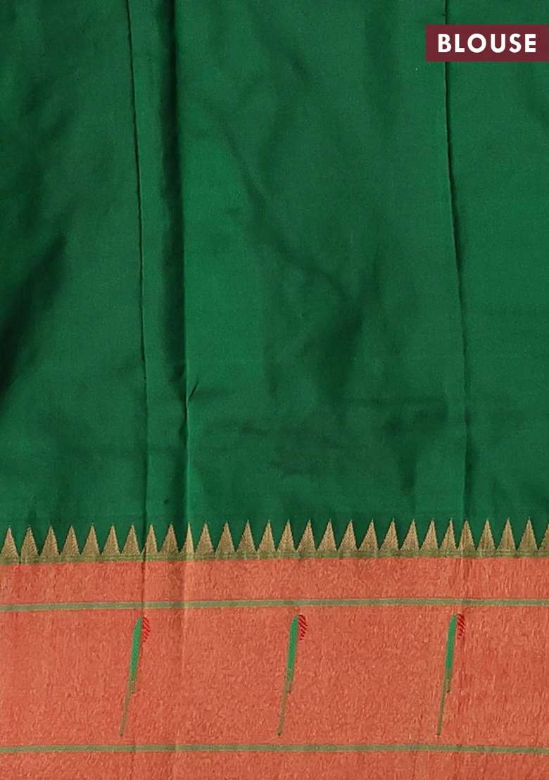 Green Red Pure Paithani Silk Saree With Traditional Woven Design For Women - Indya