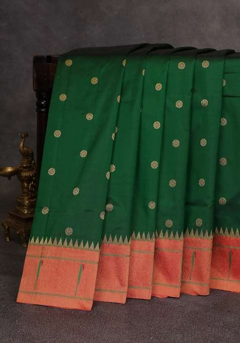 Green Red Pure Paithani Silk Saree With Traditional Woven Design For Women