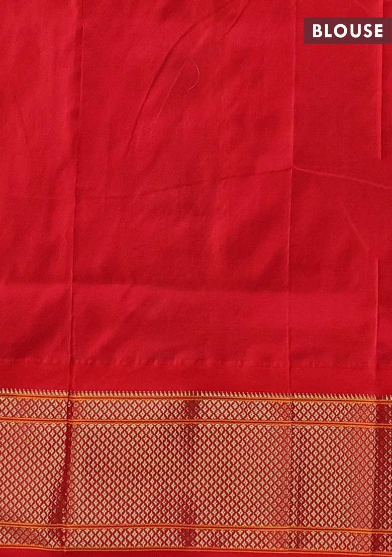 Teal Green Orange Pure Paithani Silk Saree With Traditional Woven Design For Women - Indya