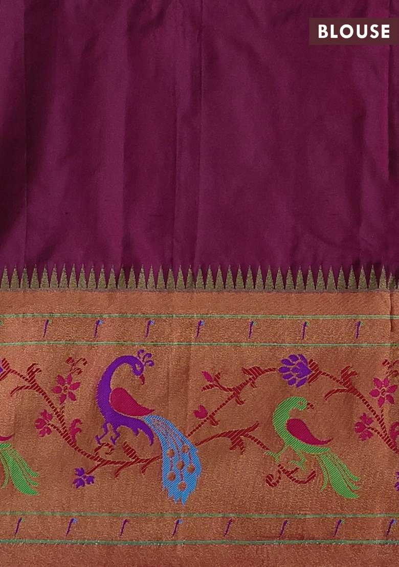Wine Red Pure Paithani Silk Saree With Traditional Woven Design For Women - Indya